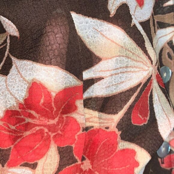 Vintage 90’s Semi Sheer Double Layered Brown Floral Button Down Blouse 14P - Picture 3 of 14